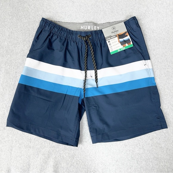 Hurley Mens Swim Shorts Size XL Blue Color Block Lined Swim Trunks Beach NWT - Picture 1 of 15